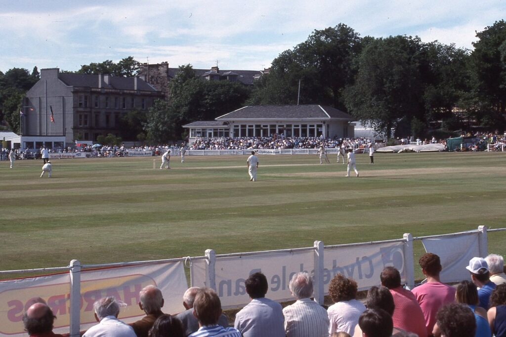 The Hamilton Crescent pavilion in all its glory during Scotland's match against Australia in 1989. Picture: Colin Mair.