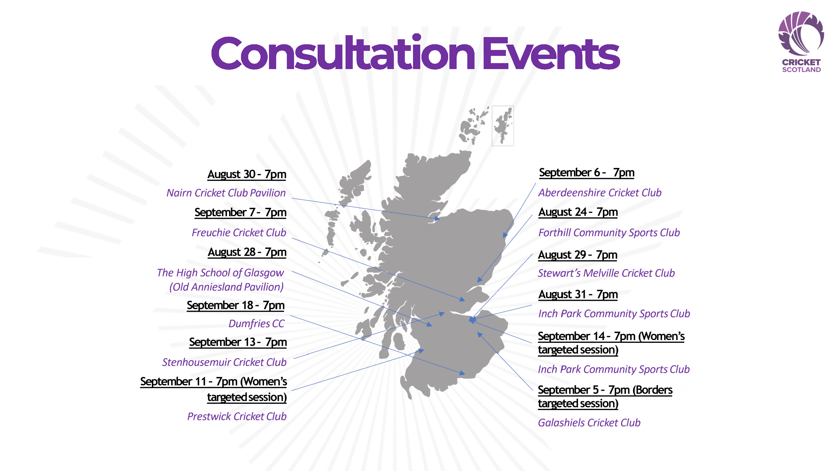MORE DATES ADDED FOR CRICKET SCOTLAND CONSULTATIONS