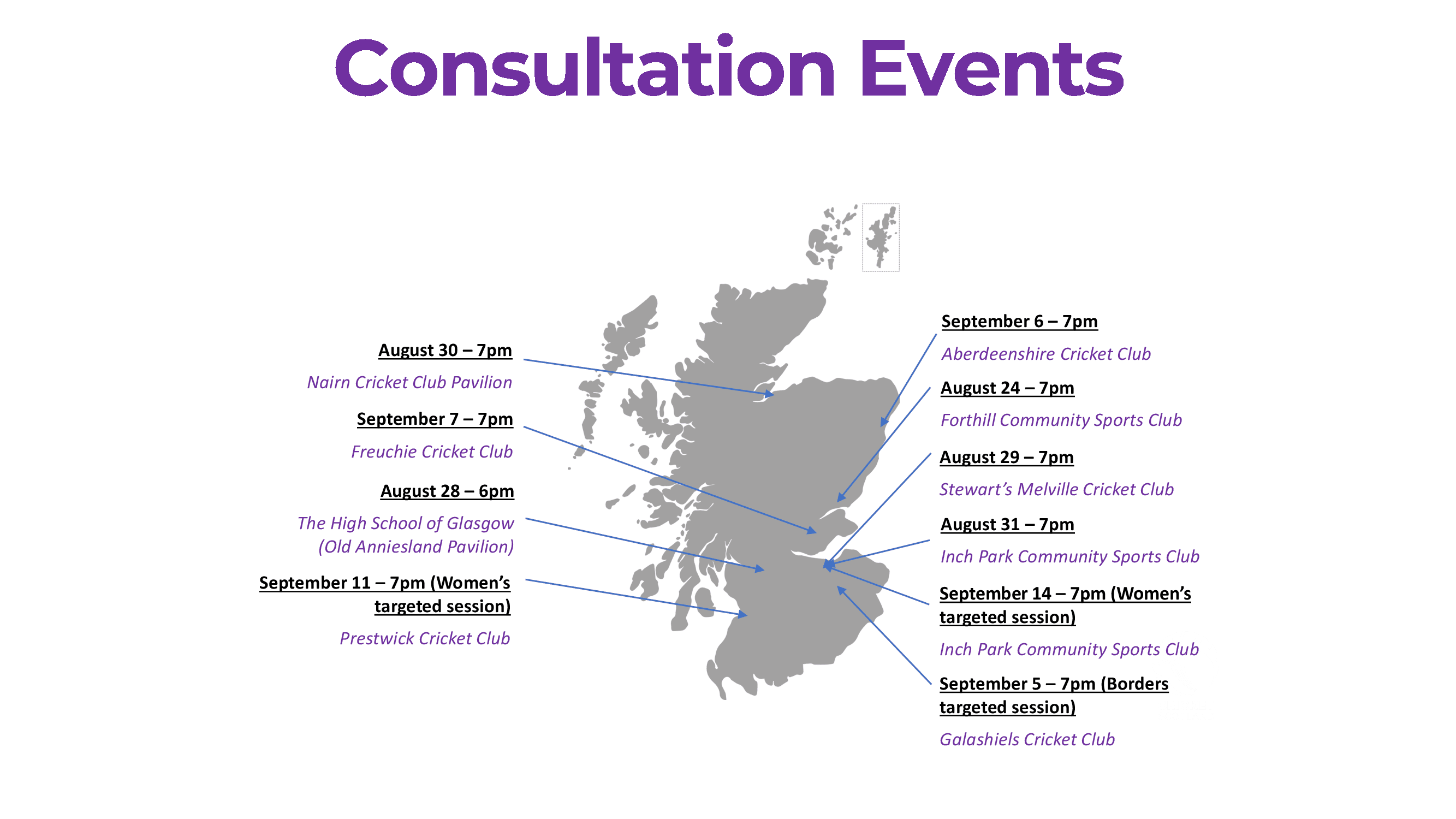 CONSULTATION MEETINGS: FURTHER DATES/VENUES CONFIRMED!